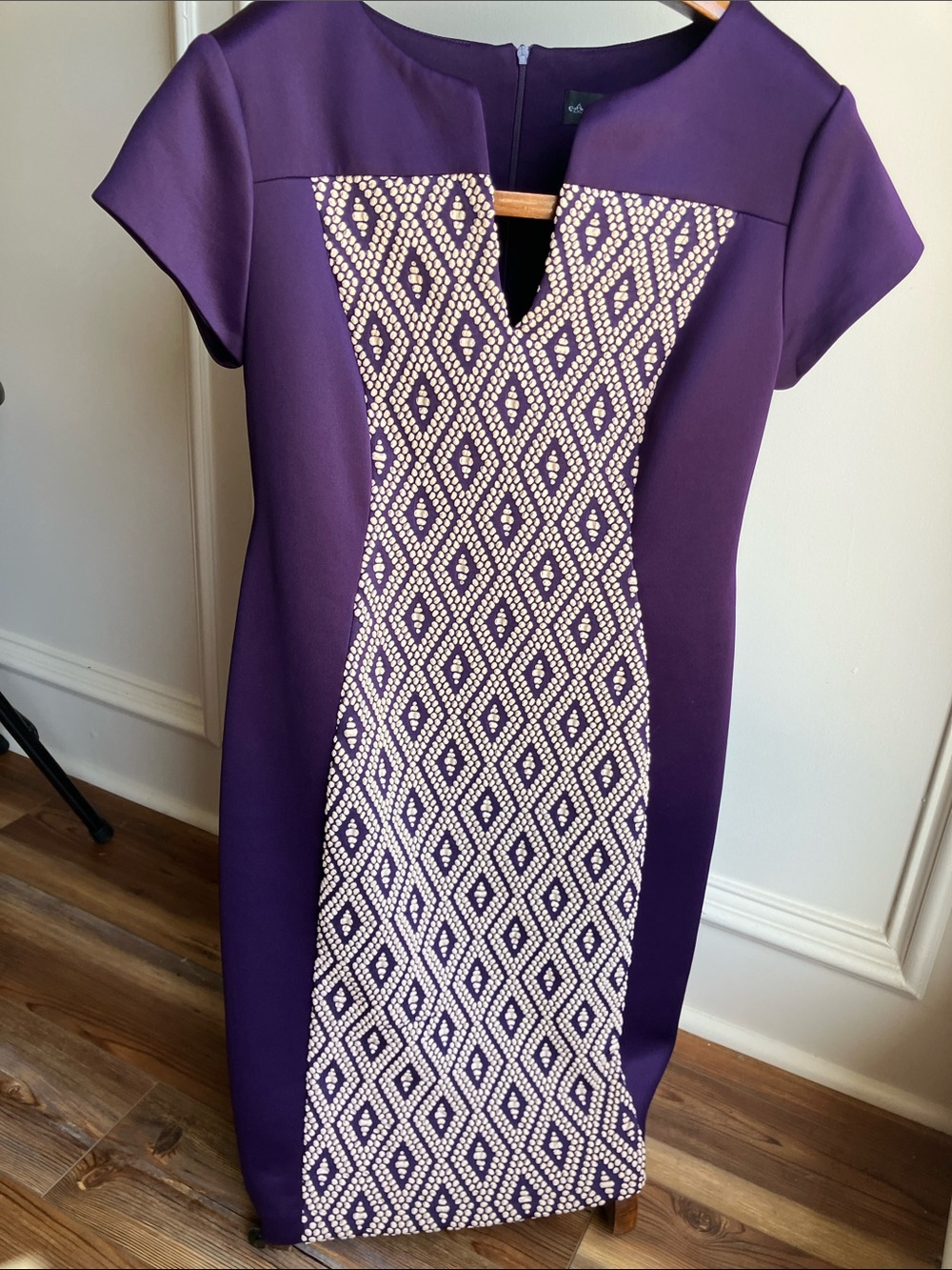 connected apparel Purple Sheath Dress with Cream Geometric Panel